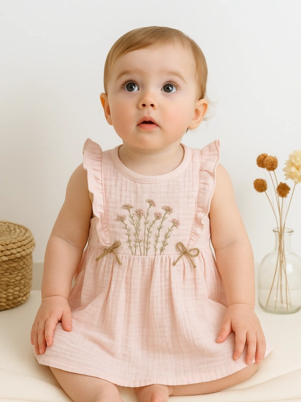 %100 Pamuk Pudra Elbise