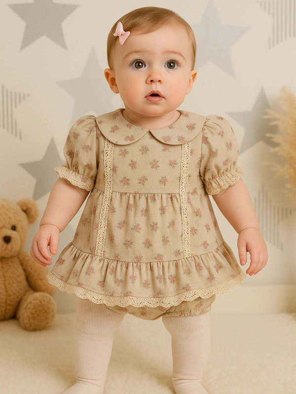 Fisto Detaylı Çiçek Desenli Elbise