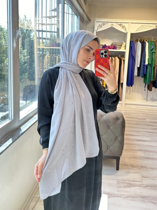 INVEE 1266 Taşlı Caz Gri Şal