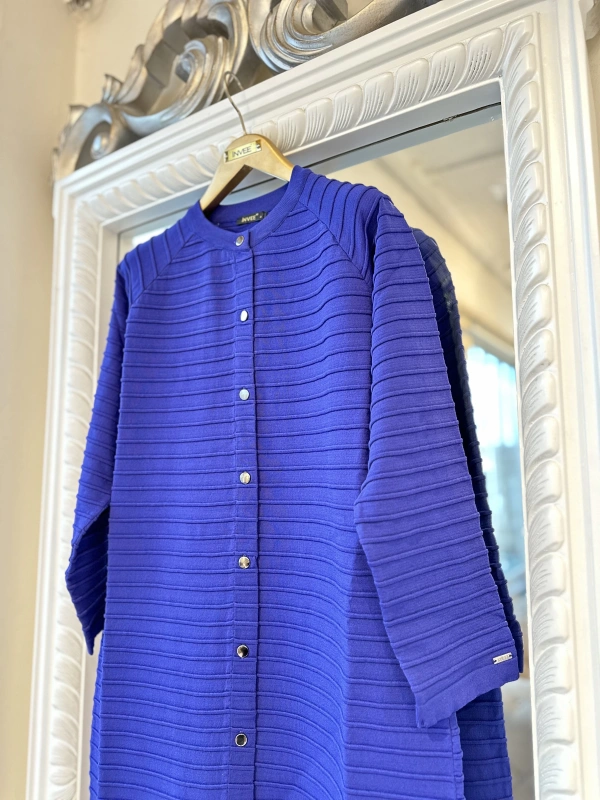 İNVEE 5732 Nervürlü Morcivert Triko Hırka