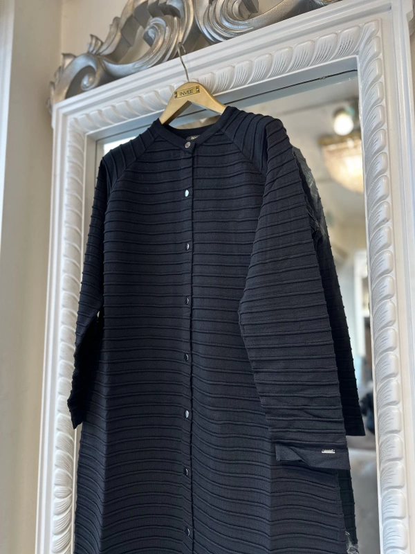 İNVEE 5732 Nervürlü Siyah Triko Hırka