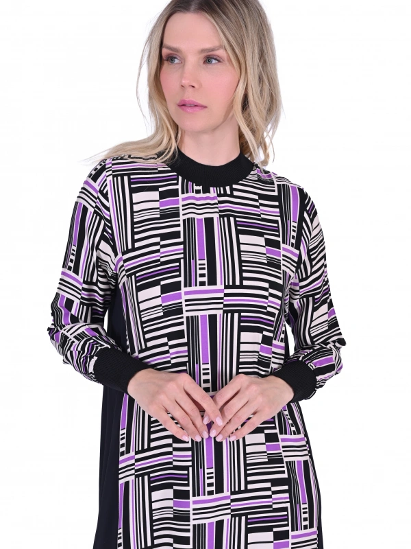 İNVEE 5764 Desenli Elbise - Mor