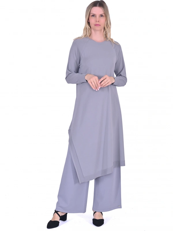 İNVEE 6001 Yanı Yırtmaçlı Gri Tunik