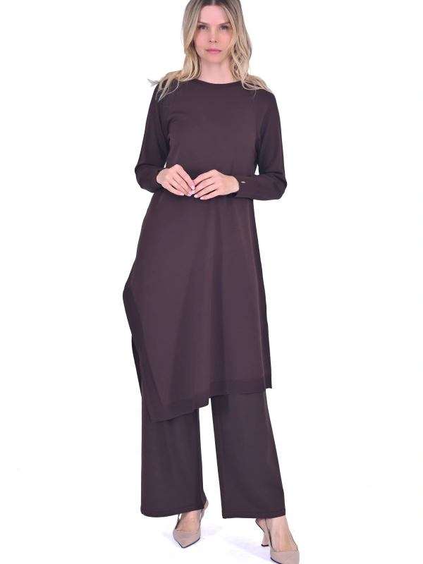 İNVEE 6001 Yanı Yırtmaçlı Kahve Tunik