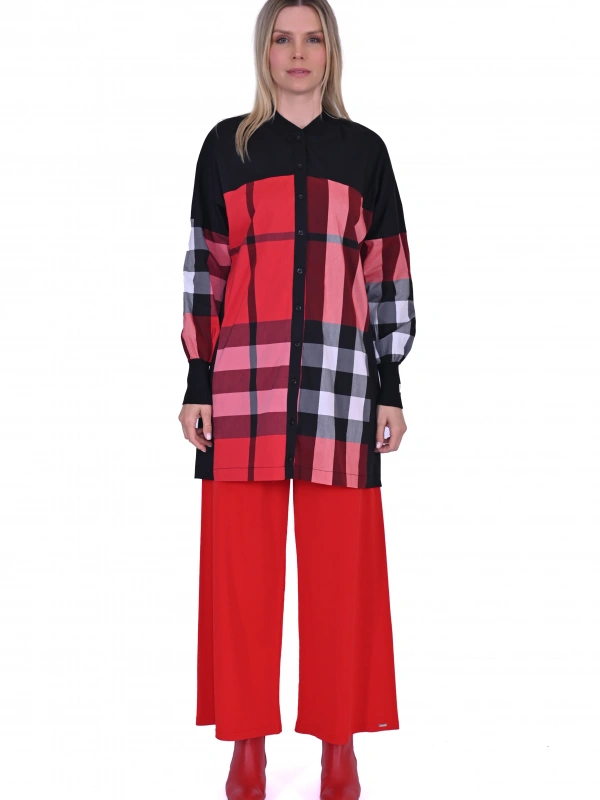 İNVEE Desenli Viskon Gömlek - Kırmızı