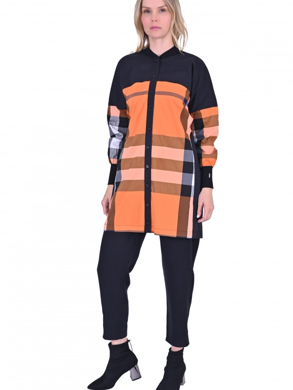 İNVEE Desenli Viskon Gömlek - Turuncu