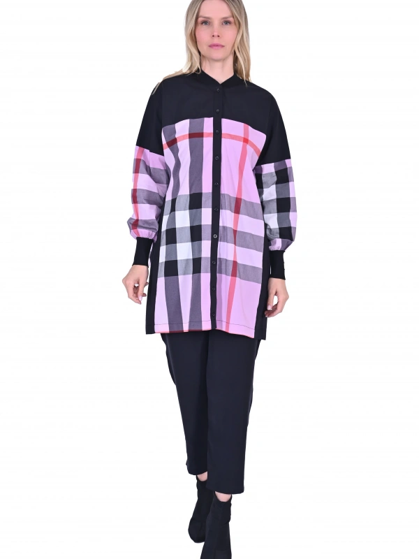 İNVEE Desenli Viskon Gömlek - Pembe