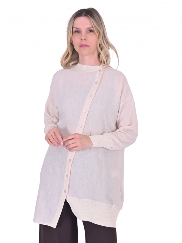 İNVEE 6122 Bej Keten Gömlek