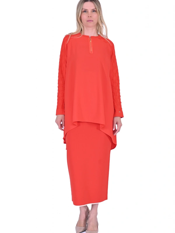 İNVEE 6143 Triko/Kumaş Tunik - Oranj