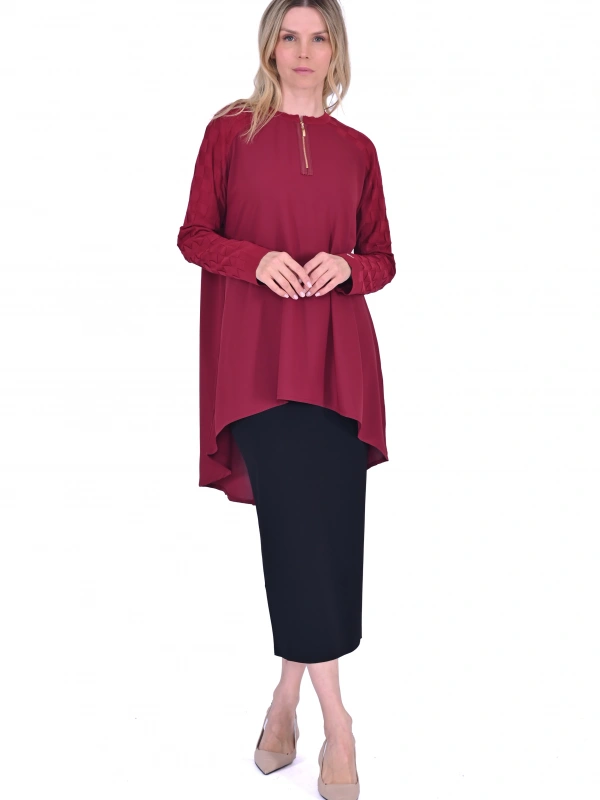 İNVEE 6143 Triko/Kumaş Tunik - Bordo