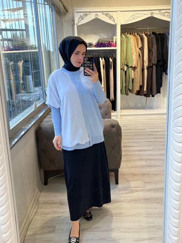 İNVEE 6248 Mavi Triko/Caz Tunik