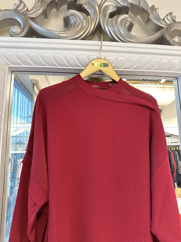 İNVEE Omzu Şifon Detaylı Tunik - Bordo