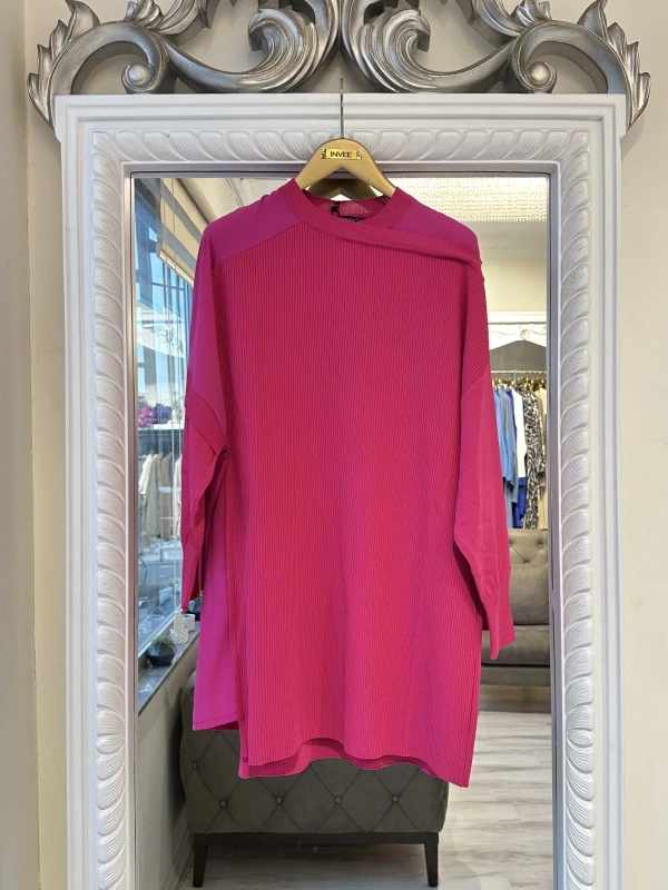 İNVEE Omzu Şifon Detaylı Tunik - Fuşya