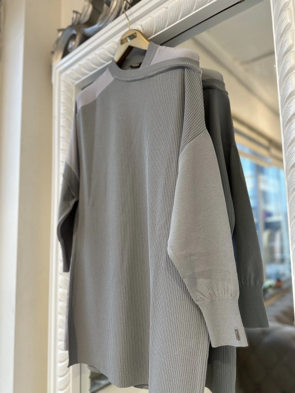 İNVEE Omzu Şifon Detaylı Tunik - Gri