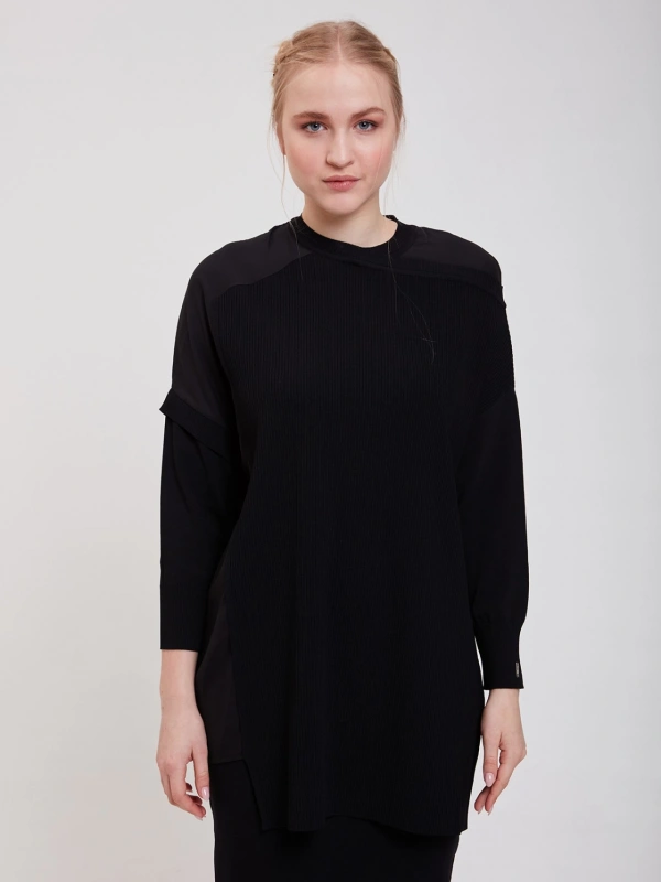 İNVEE Omzu Şifon Detaylı Tunik - Siyah