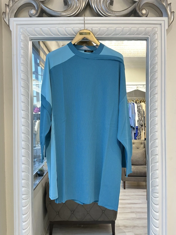 İNVEE Omzu Şifon Detaylı Tunik - Turkuaz