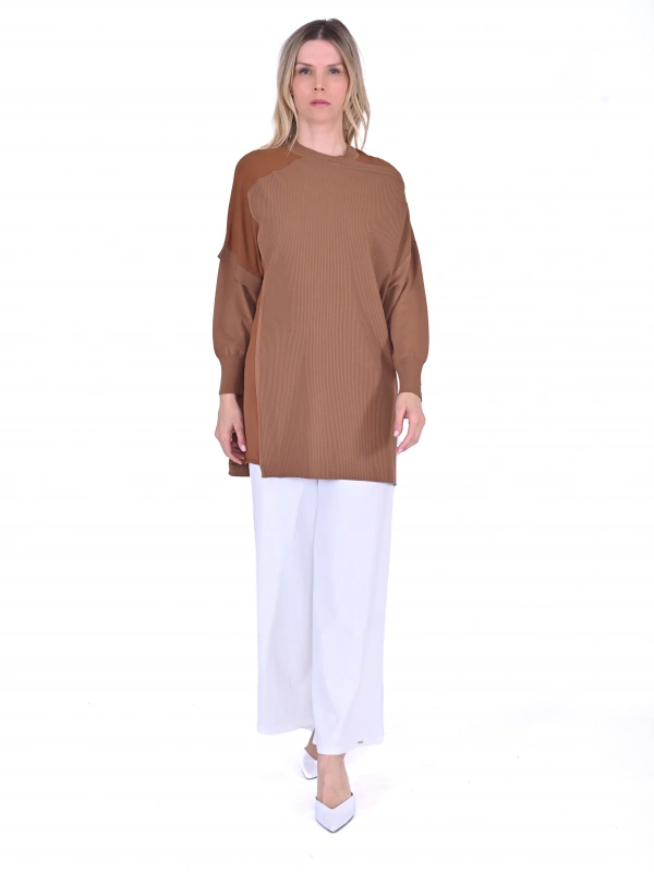 İNVEE Omzu Şifon Detaylı Tunik - Toprak