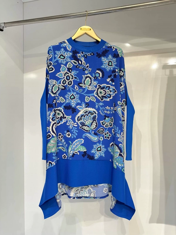 İNVEE 6252 Çiçek Desenli Triko - Şifon Mix Tunik