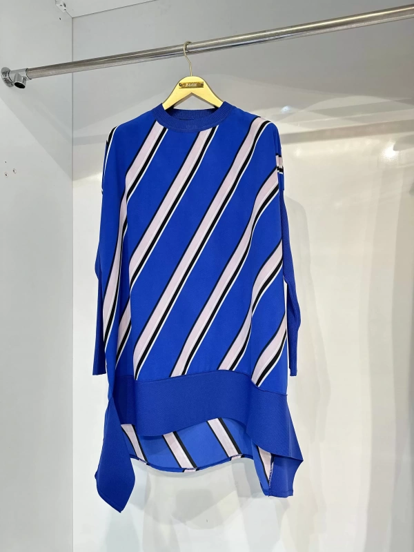 İNVEE 6252 Çizgili Triko - Şifon Mix Tunik