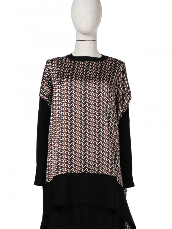 İNVEE 6252 Siyah Triko - Şifon Mix Tunik