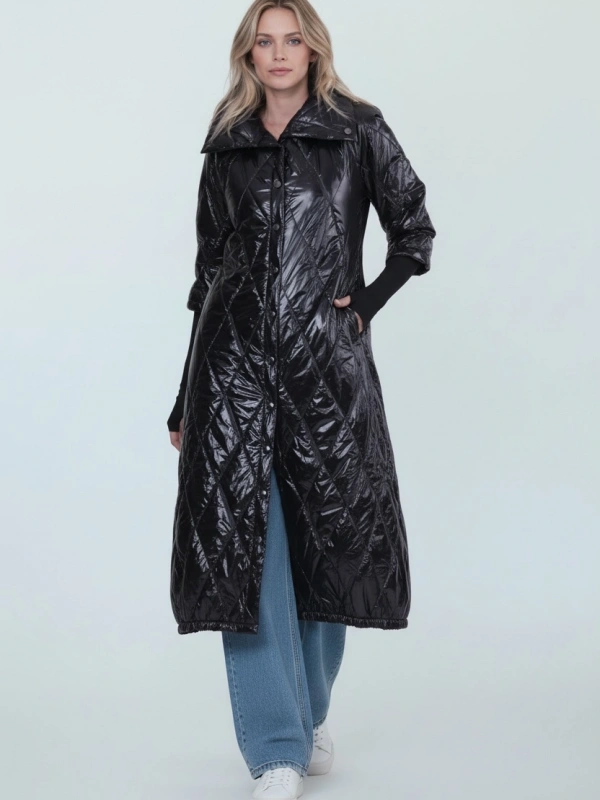 İNVEE 6378 Parlak Siyah Kapitone Mont