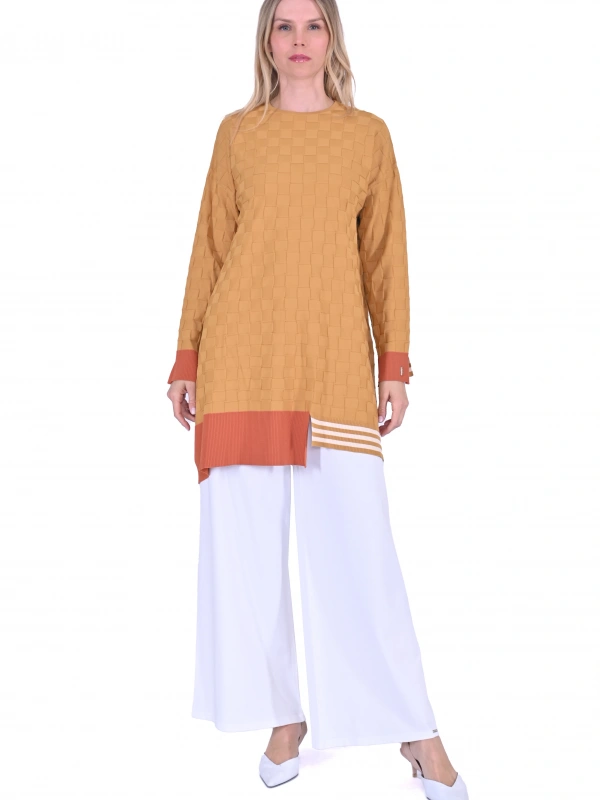 İNVEE 6401 Kesme Şeker Desen Triko Tunik - Hardal
