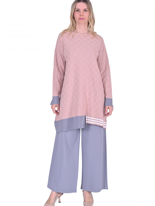 İNVEE 6401 Kesme Şeker Desen Triko Tunik - Somon