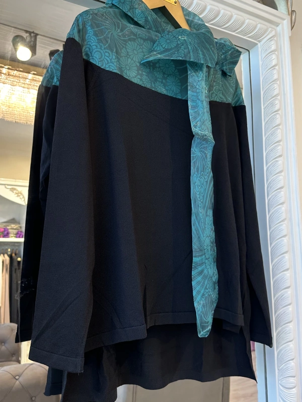 İNVEE 6604 Yeşil Organze Yakalı Triko Tunik