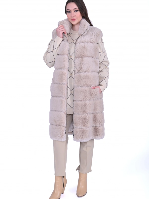 İNVEE 6716 Suni Kürk Yelek - Bej
