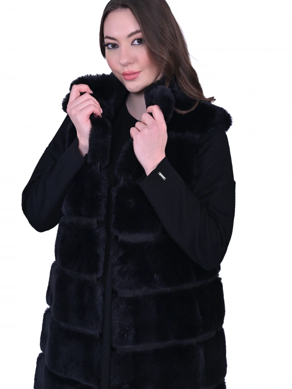 İNVEE 6716 Suni Kürk Yelek - Siyah