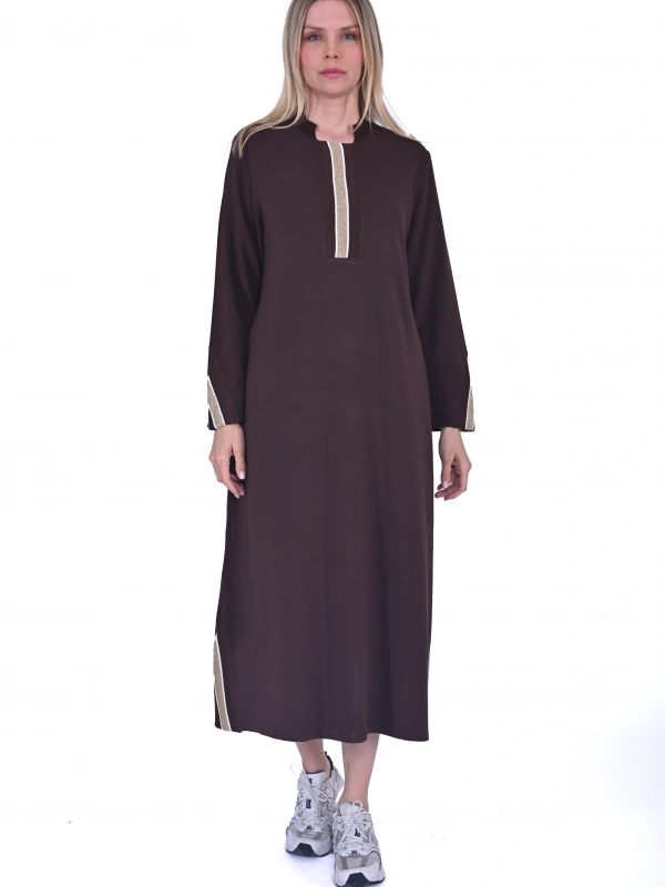 INVEE 6754 İki İplik Kahve Elbise