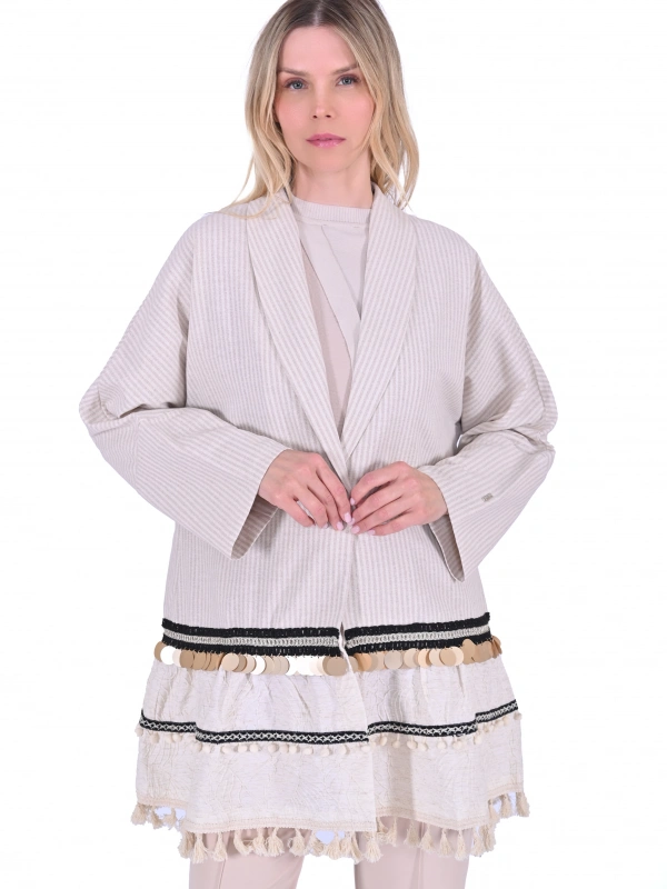 INVEE 6777 Keten Ceket - Bej