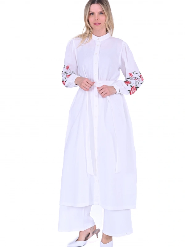 INVEE 6779 Keten Ekru Gömlek Elbise