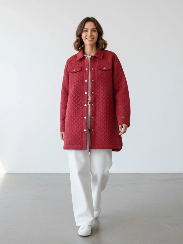 İNVEE 6827 Desenli Kapitone Ceket - Bordo