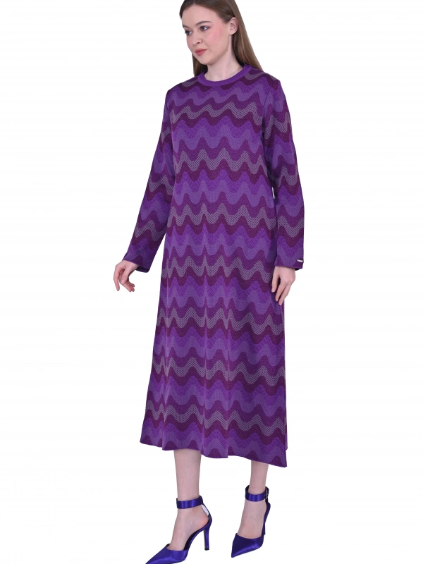 İNVEE 6838 Mor Triko Elbise