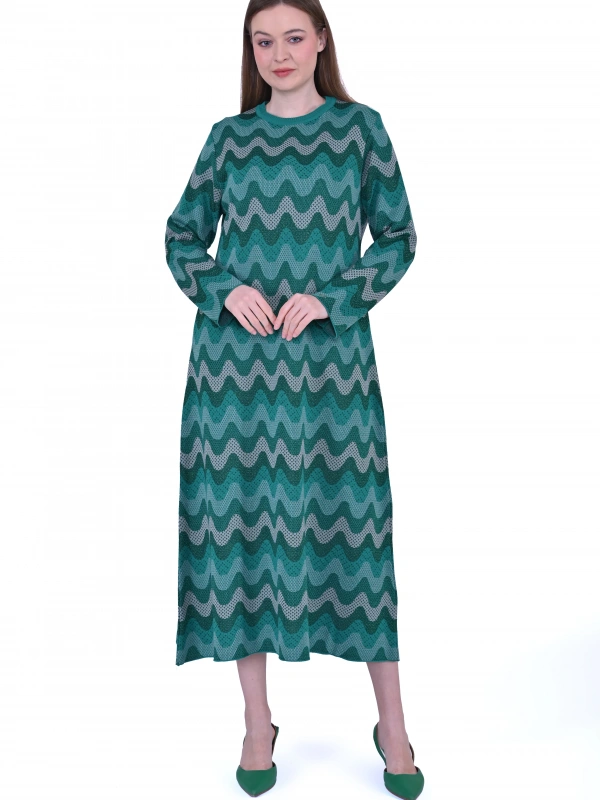 İNVEE 6838 Yeşil Triko Elbise