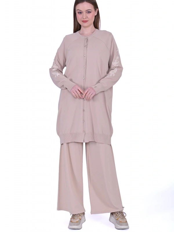 İNVEE 6846 Boncuk İşlemeli Güldalı Hırka - Fondöten