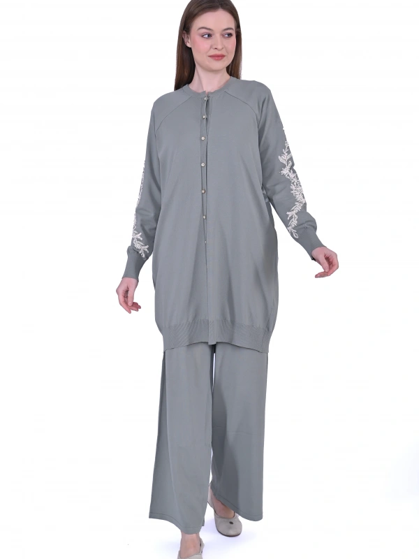 İNVEE 6846 Boncuk İşlemeli Güldalı Hırka - Küfrengi