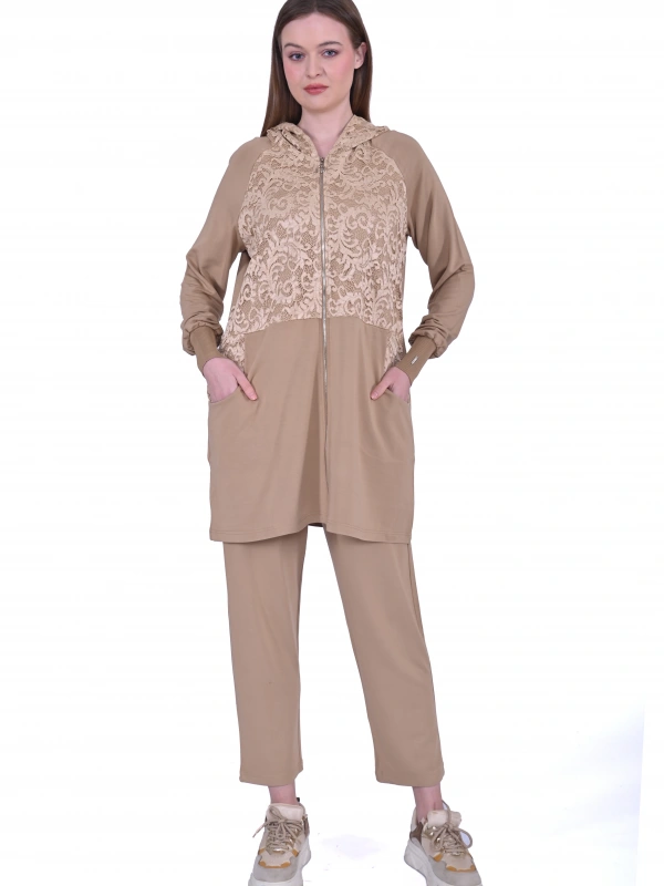 İNVEE 6876 Dantel Detaylı İki İplik Takım - Altın