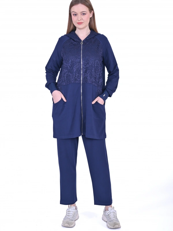 İNVEE 6876 Dantel Detaylı İki İplik Takım - Lacivert