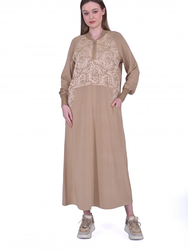 İNVEE Dantel Detaylı İki İplik Elbise - Altın