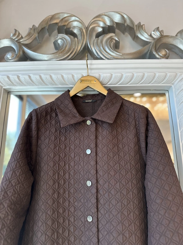 İNVEE Başak Desenli Kapitone Ceket - Brownie