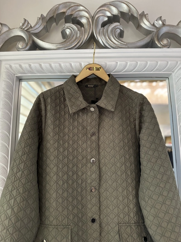 İNVEE 6879 Desenli Kapitone Ceket - Haki