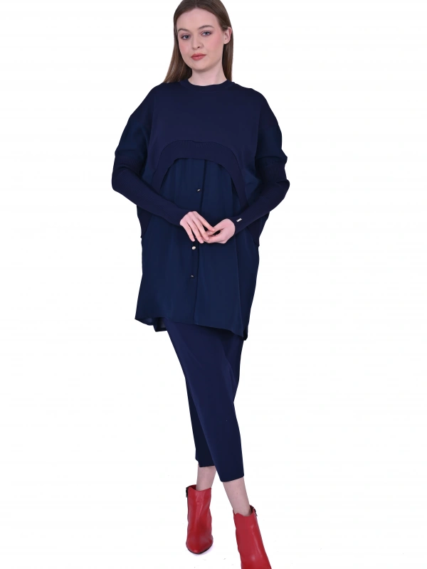 INVEE 6883 Kumaş/Triko Lacivert Tunik