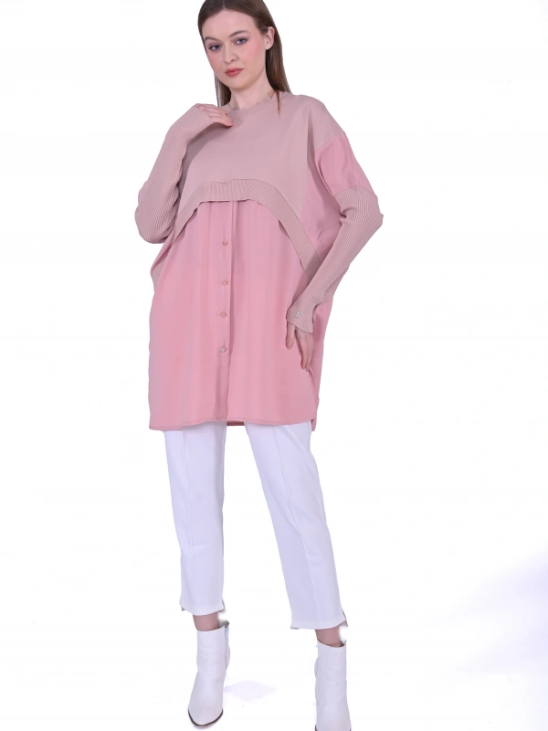 INVEE 6883 Kumaş/Triko Pudra Tunik