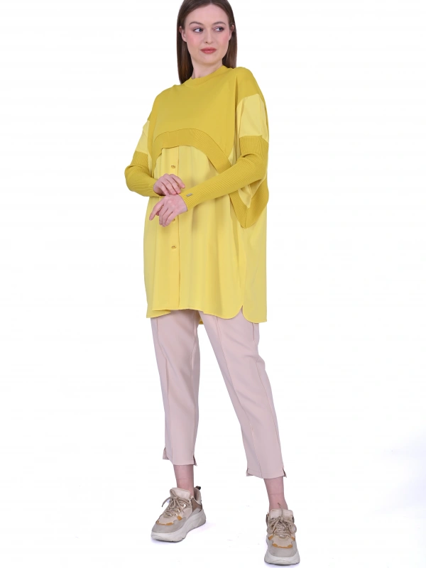 INVEE 6883 Kumaş/Triko Sarı Tunik
