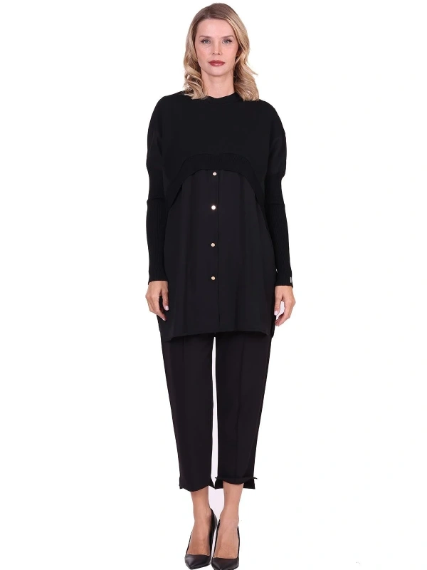 INVEE 6883 Kumaş/Triko Siyah Tunik