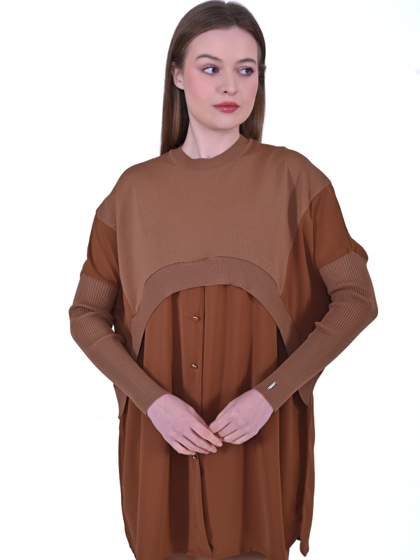 INVEE 6883 Kumaş/Triko Tarçın Tunik