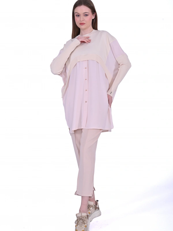 INVEE 6883 Kumaş/Triko Vanilya Tunik