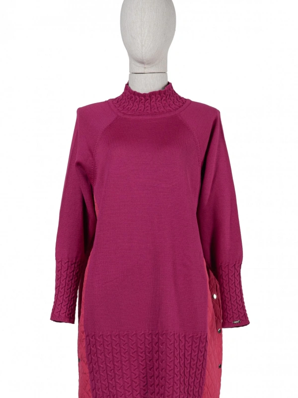 İNVEE 6884 Kapitone Detaylı Triko Tunik - Fuşya